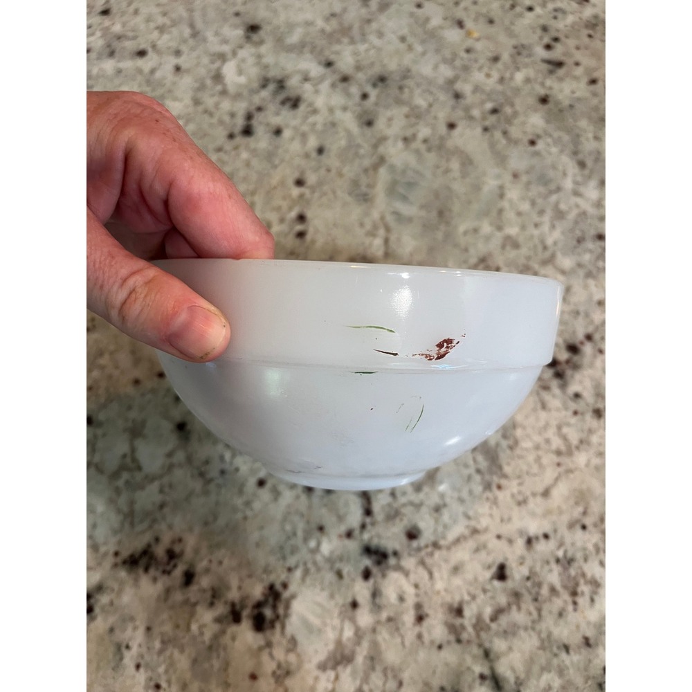 Vintage Fire-King Milk Glass Fruit Pattern Mixing Bowl White Opaque Mid Century